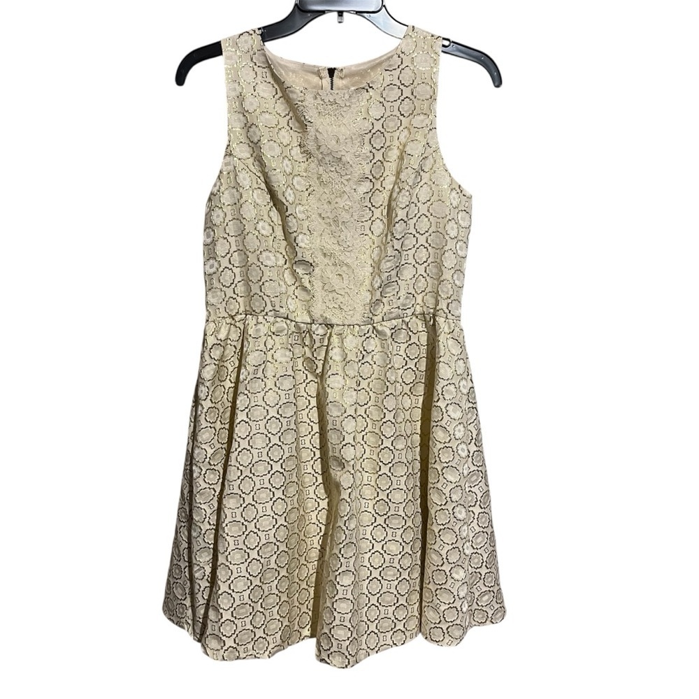 Xhilaration Brocade Fit & Flare Dress Metallic Floral Gold A Line M - Picture 1 of 8